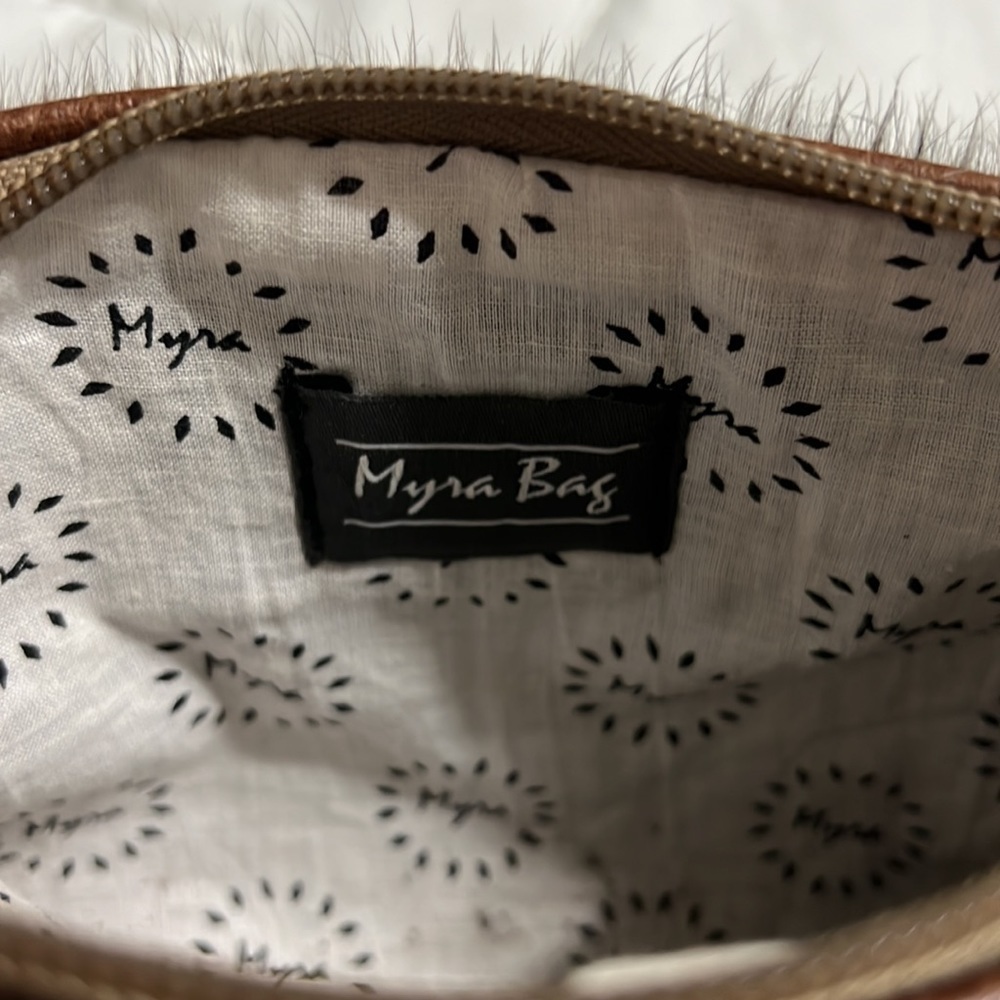 Cow Hair & Genuine Leather Myra Bag Lined Pouch Wristlet With Strap and Zipper - Picture 6 of 8